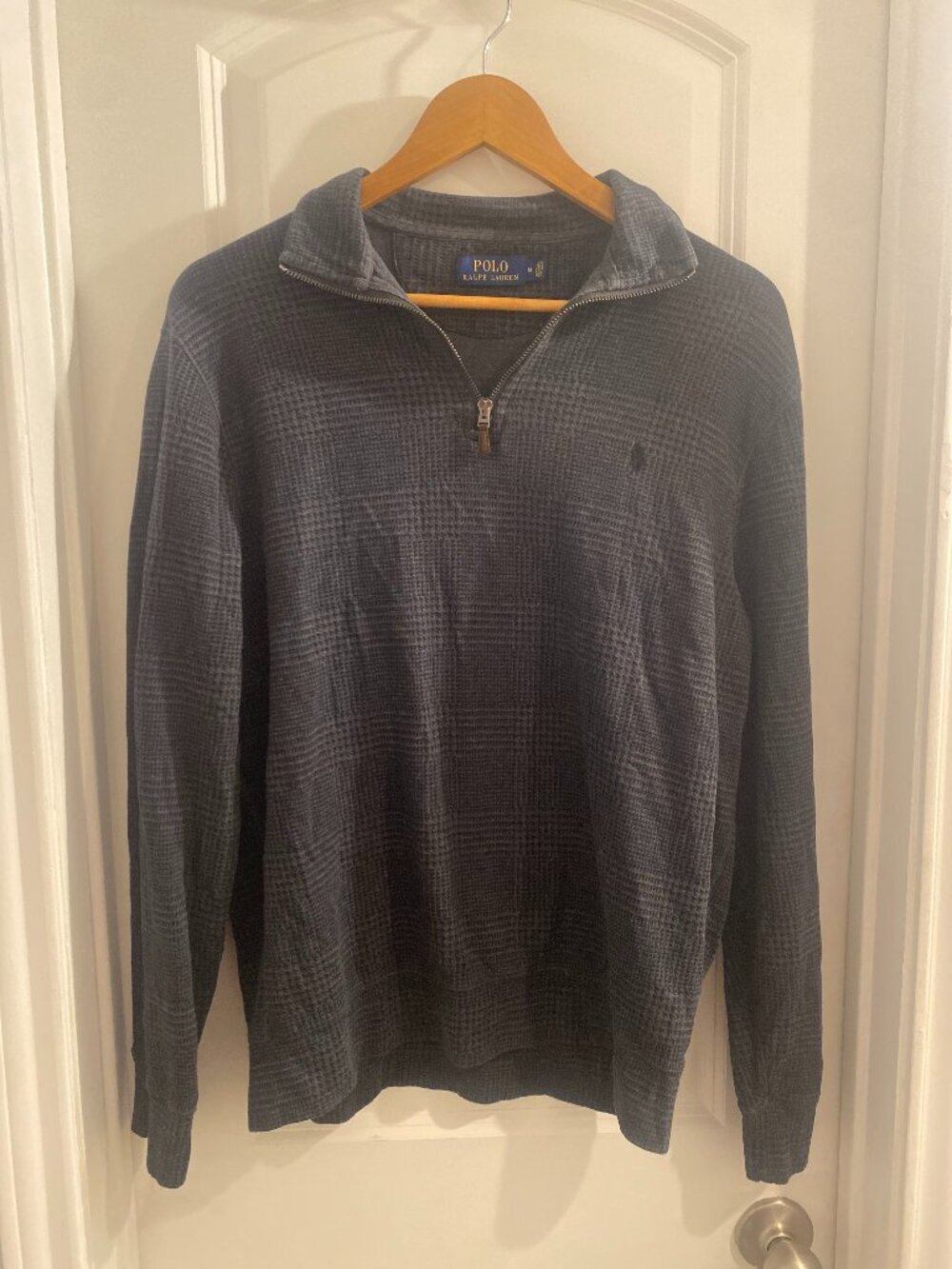 NEW!! Polo Ralph Lauren Men’s Navy Plaid Quarter-Zip Pullover Size Medium